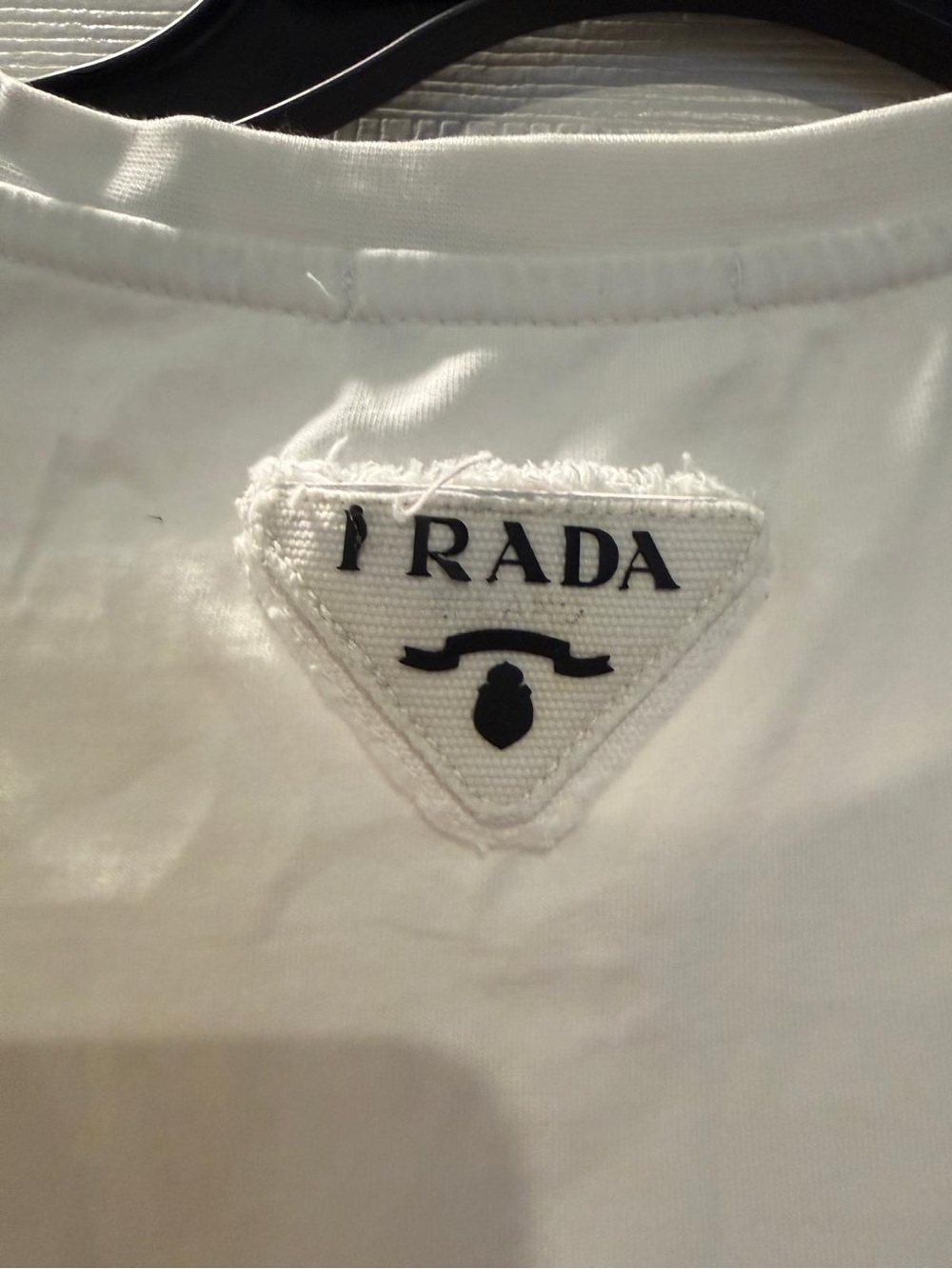 Prada White Short Sleeve Shirt with Black Triangle Logo Patch